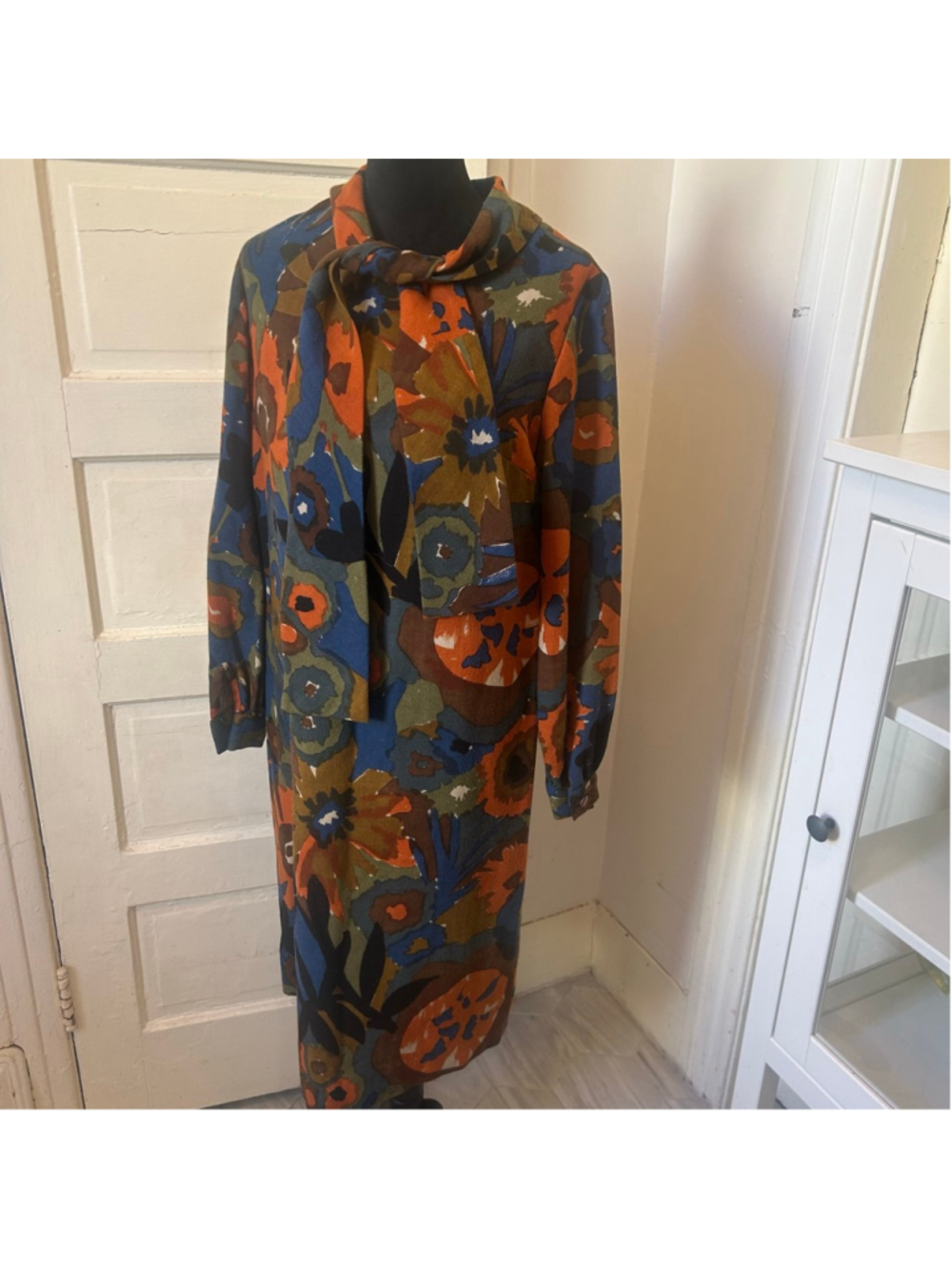 Women's Liberty of London Long Sleeve Dress L Orange Blue Floral